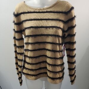 NWT Chic Striped Black and Tan Women's Sweater